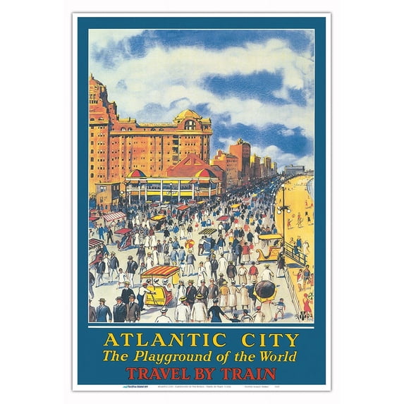 Atlantic City - Playground of the World - Travel By Train - Vintage Railroad Travel Poster c.1932 - Master Art Print (Unframed) 13in x 19in