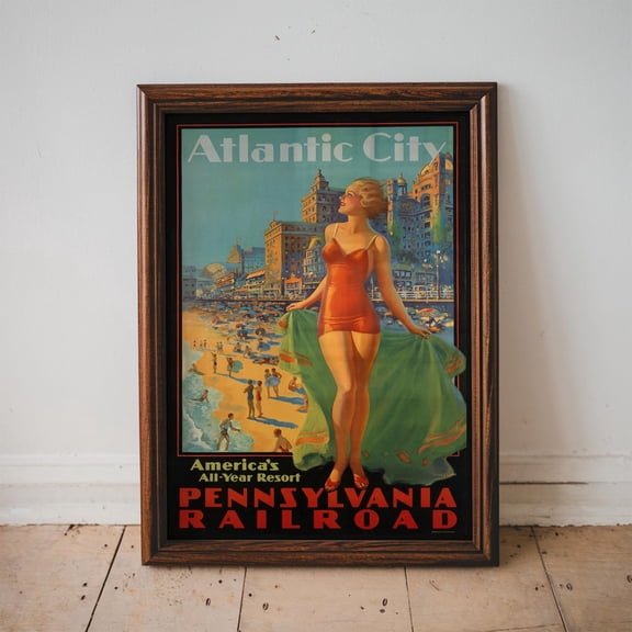 Atlantic City Retro Travel Poster, Vintage Travel Poster, Beach Home Decor, Travel, Retro Wall Decor, Wall Art Posters, Unframed Poster Size 12x18