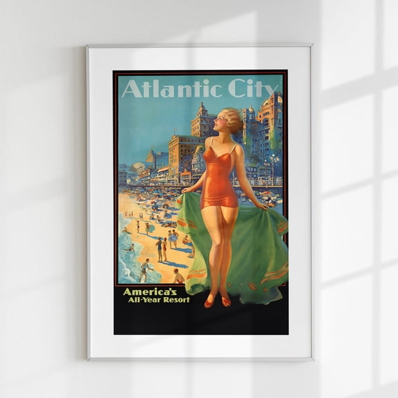 Atlantic City Travel Poster American Wall Art Vintage Atlantic City Poster Home Decor Office Wall Art