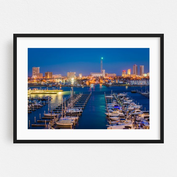 Atlantic City Views 03 - Atlantic City New Jersey Photography Cityscape Harbor Skyline Nightlife Boat Maritime Seaside Black Framed Wall Art Print 5 x 7 inches