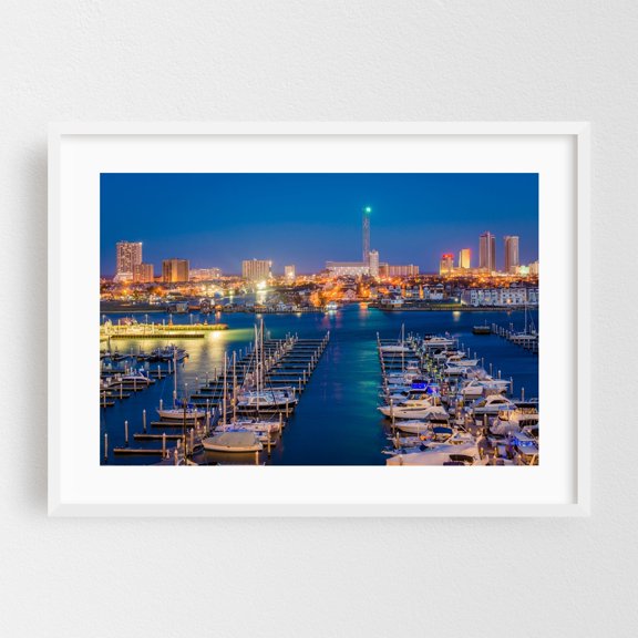 Atlantic City Views 03 - Atlantic City New Jersey Photography Cityscape Harbor Skyline Nightlife Boat Maritime Seaside White Framed Wall Art Print 5 x 7 inches