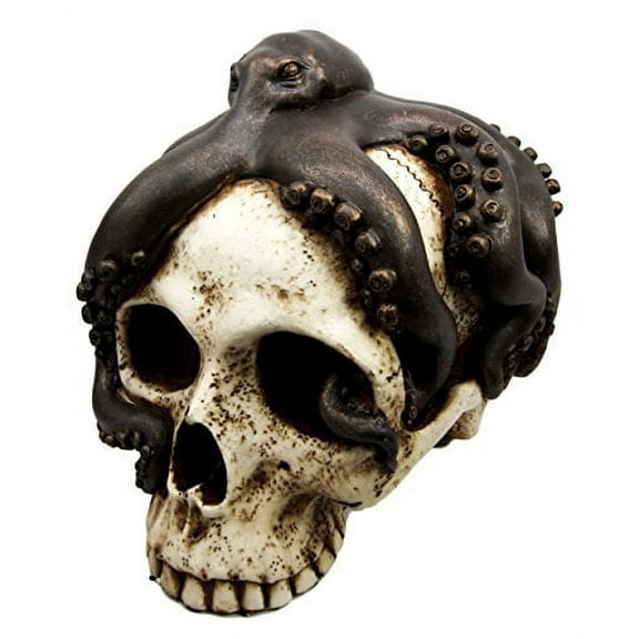 Atlantic Collectibles 8"Long Large Kraken Octopus Wrapping Around Human Skull Decorative Figurine