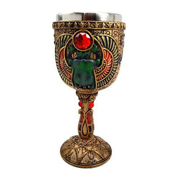 Atlantic Collectibles Ancient Egyptian Scarab Amulet Messenger Of Eternity Fate & Destiny 6oz Resin Wine Goblet Chalice With Stainless Steel Liner