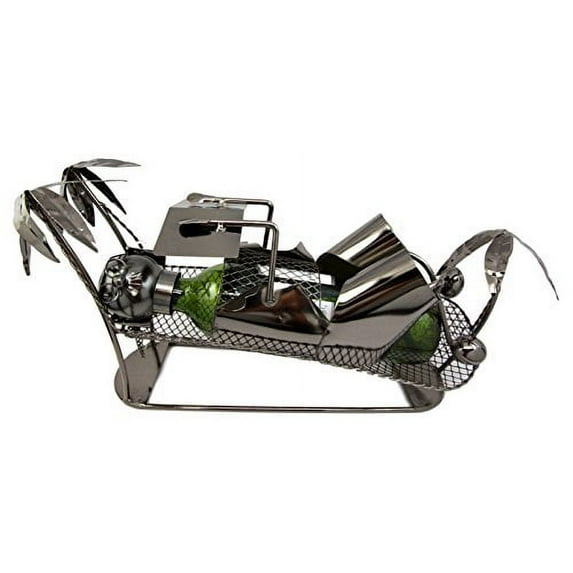 Atlantic Collectibles Away On Beach Vacation Man On Hammock By The Coconut Trees Hand Made Metal Wine Bottle Holder Caddy 15.25"L