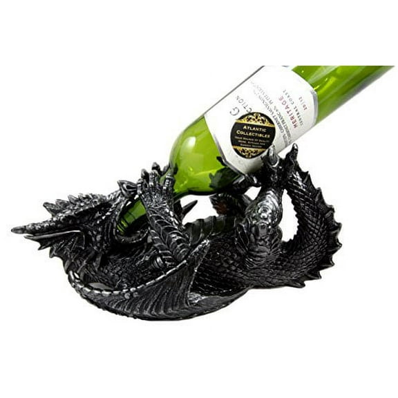 Atlantic Collectibles Black Saurian Armored Dragon Decorative Wine Holder Rack Figurine 12" Long