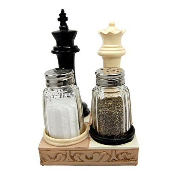 Atlantic Collectibles Checkmate Chess Genius King And Queen Salt Pepper Shakers Holder Figurine Set 5.75"H
