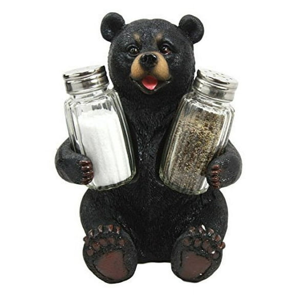 Atlantic Collectibles Cuddling Black Teddy Bear Salt Pepper Shakers Holder Figurine