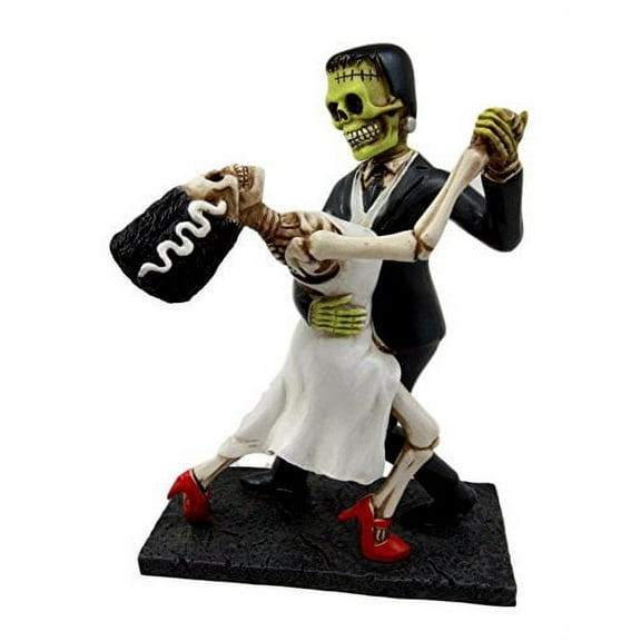 Atlantic Collectibles Day Of The Dead Wedding Foxtrot Dance Skeleton Frankenstein Skull Bride And Groom Couple Figurine