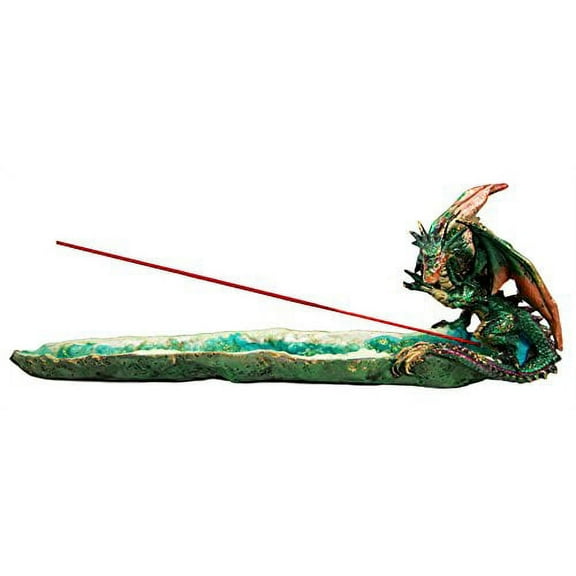 Atlantic Collectibles Emerald Crystal Quarry Guardian Dragon Incense Holder Figurine 13" Long