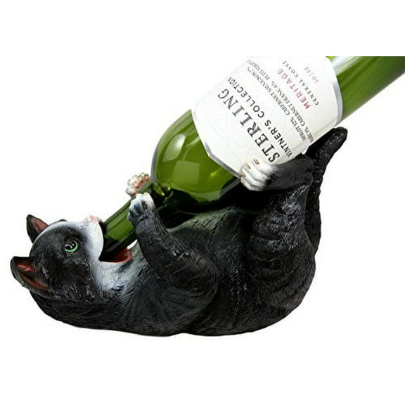 Atlantic Collectibles Feline American Shorthair Black Kitty Cat Wine Bottle Holder Caddy Figurine