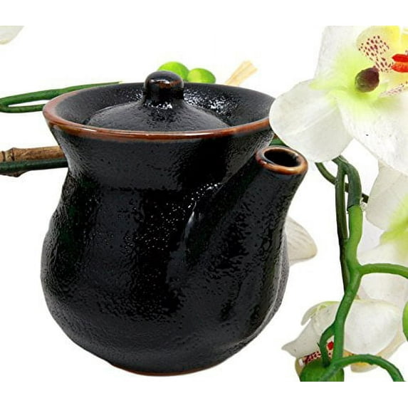 Atlantic Collectibles Japanese Tenmoku Glazed Porcelain Soy Sauce Condiment Dispenser Flask 8oz