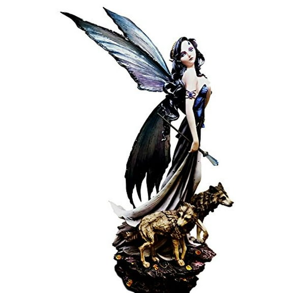 Atlantic Collectibles Large 23"Tall Crystal Orb Torch Fairy Running With Wolves Decorative Statue