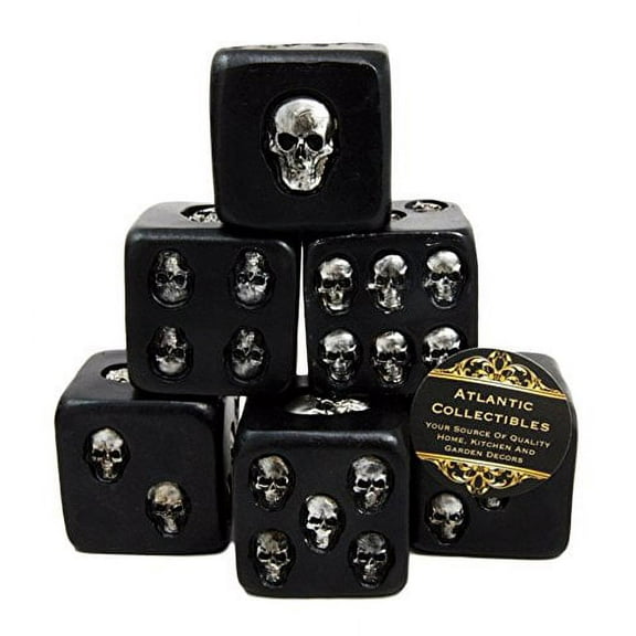 Atlantic Collectibles Large Decorative 1.5" Cube Skull Face Gaming Dice Set of 6 Matte Black Finish