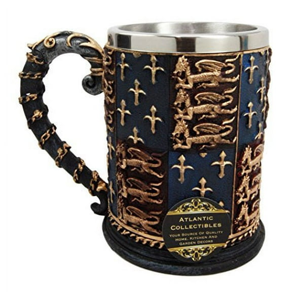 Atlantic Collectibles Large Medieval Coat Of Arms Lion Heart Beer Stein Tankard Coffee Cup Mug 5.25"H