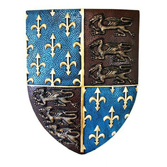 Atlantic Collectibles Large Medieval Kingdom Knight Coat of Arms Le Fleur Royal Shield Wall Plaque 19"H