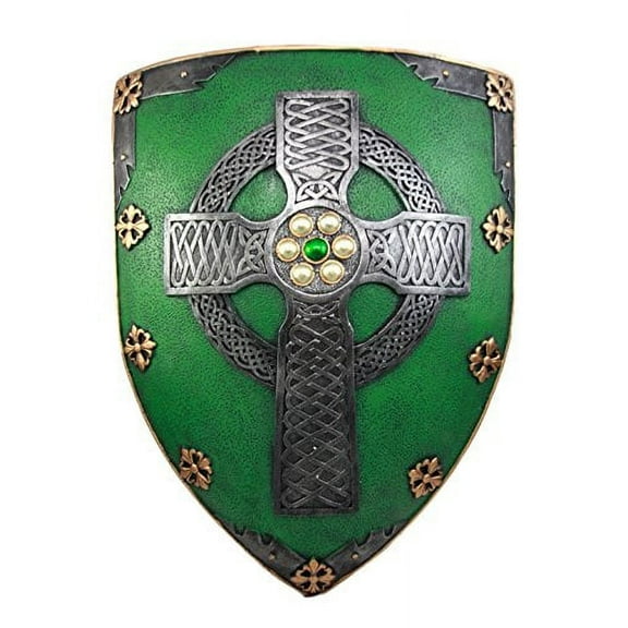 Atlantic Collectibles Large Saint Patrick Celtic Warrior Faith Cross Shield Wall Plaque 17"H