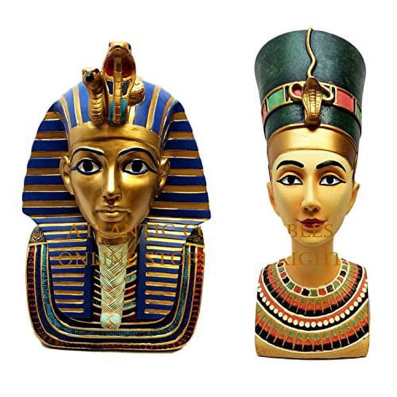 Atlantic Collectibles Mask Bust Of Pharaoh King Tut And Queen Nefertiti Decorative Figurine Set