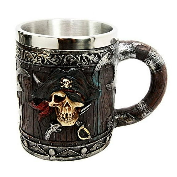 Atlantic Collectibles Pirates of Caribbean Seas Bandana Skull With Cross Swords Tankard Coffee Beer Mug Cup