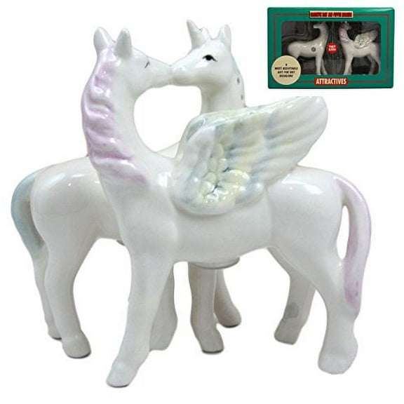 Atlantic Collectibles Rare Horses Unicorn and Pegasus Ceramic Magnetic Salt Pepper Shakers Set Figurines