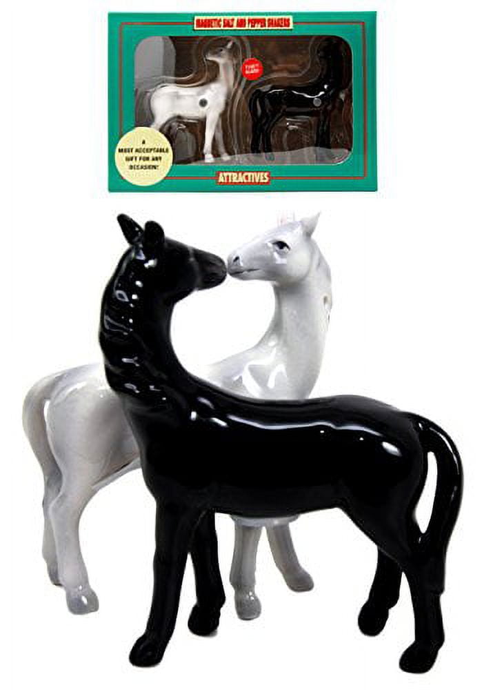 Romantic Black and White Horse Ceramic Magnetic Salt and Pepper Shakers