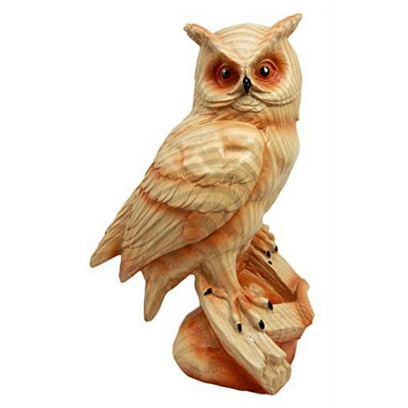 Atlantic Collectibles Rustic Rainforest Great Horned Owl Decorative Faux Wood Figurine 8.25" Tall