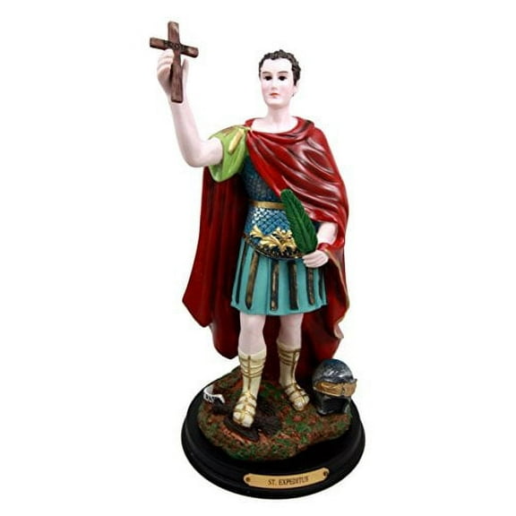 Atlantic Collectibles Saint Expedite Roman Centurion Christian Martyr Decorative Figurine With Brass Plate Engraved Base 12" Tall