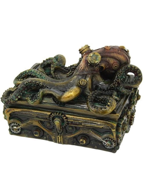 Collectibles Steampunk Octopus On Pirate Treasure Chest Decorative Jewelry Box Figurine