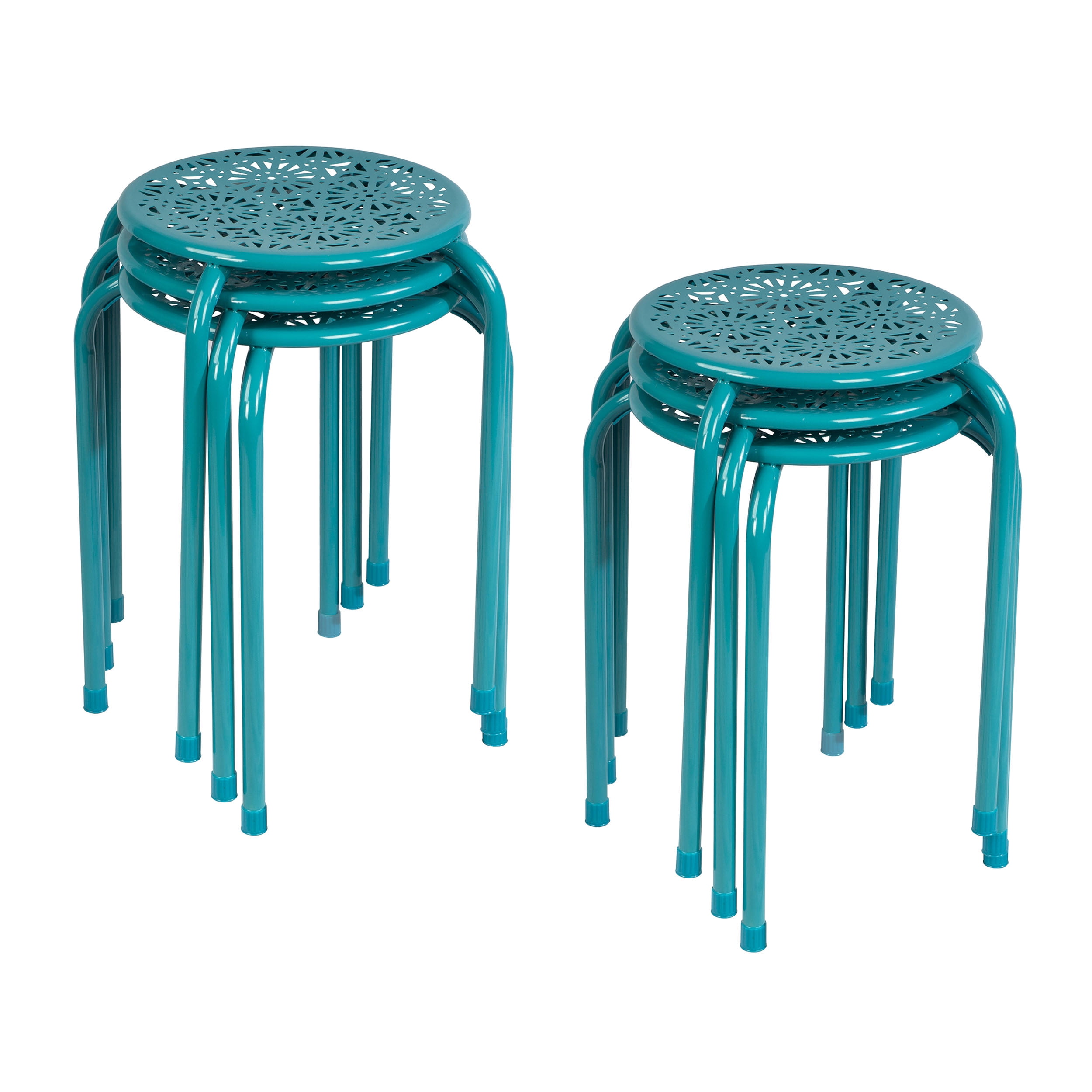 Atlantic Daisy 12" Indoor Round Metal Stacking Stools, Set of 6, Capri