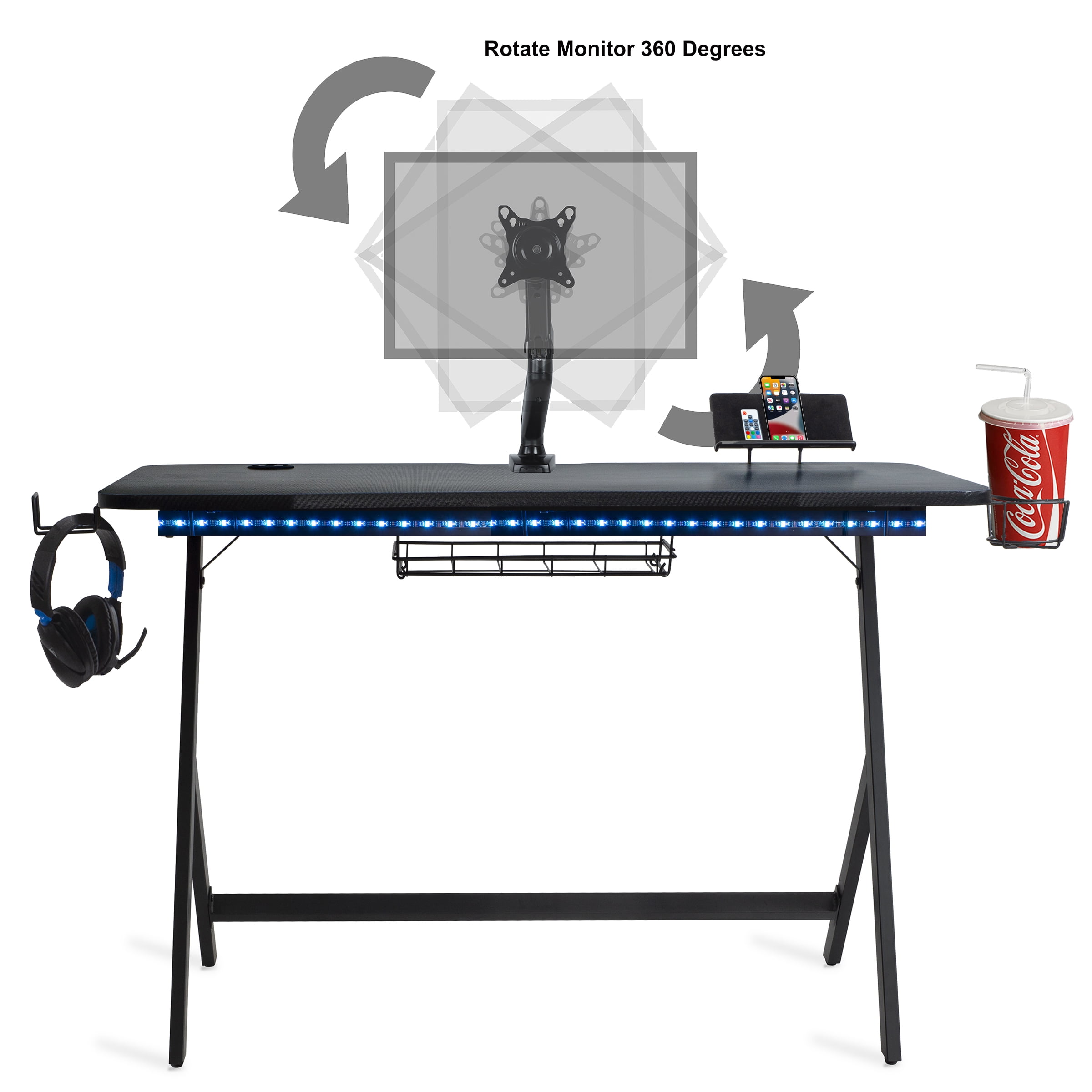 Atlantic Fire Storm Gaming Desk with Gas Spring Desk Mount Black