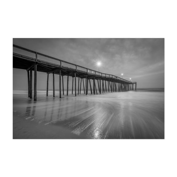 The Atlantic & Fishing Pier B&W - Ocean City Maryland Photography Black and White Beach Boardwalk Coastal Ocean Landscape Minimalist Unframed Wall Art Print 4 x 6 inches