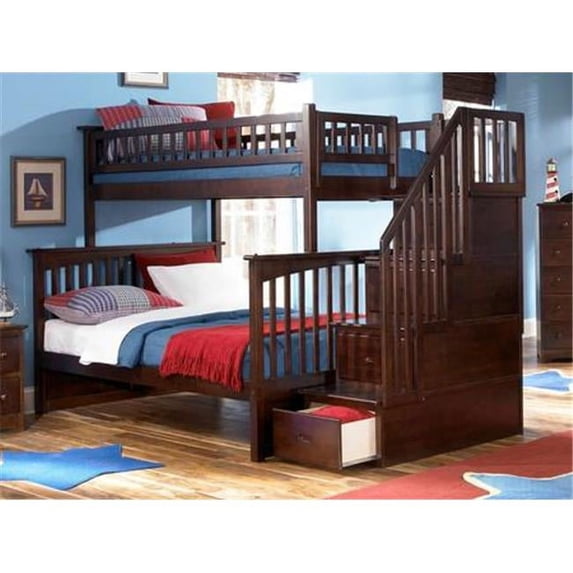 Atlantic Furniture AB55704 Columbia Stair Bunk, Twin Over Full Size - Antique Walnut