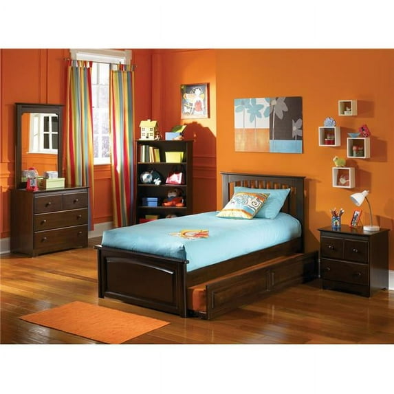 Atlantic Furniture AP9022014 Brooklyn Flat Panel Footboard with Trundle Bed - Antique Walnut, Twin Size