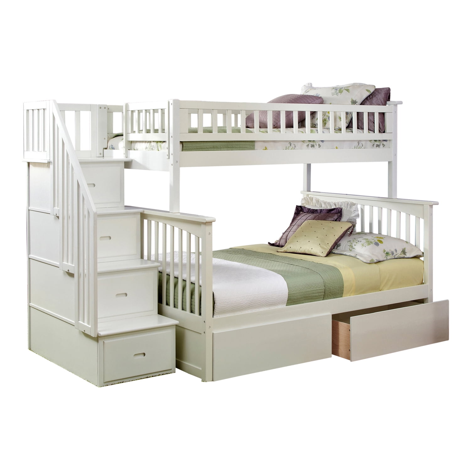 Atlantic Furniture Columbia Staircase Bunk Bed Twin over Full with Flat