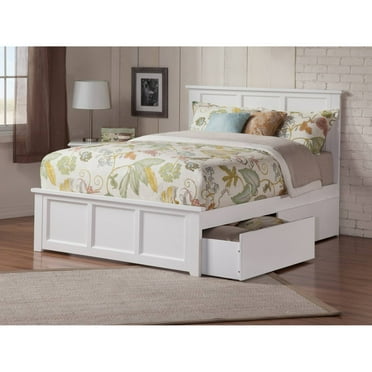 Atlantic Furniture Madison Queen Platform Bed with Matching Foot Board with 2 Urban Bed Drawers in White