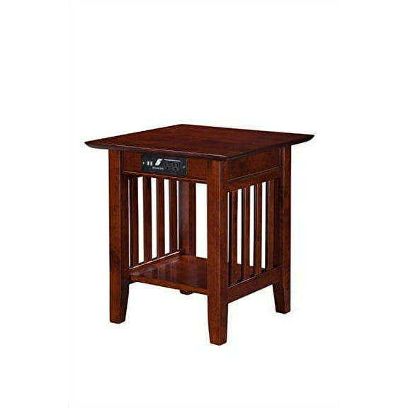 Atlantic Furniture Mission End Table with Charging Station Walnut