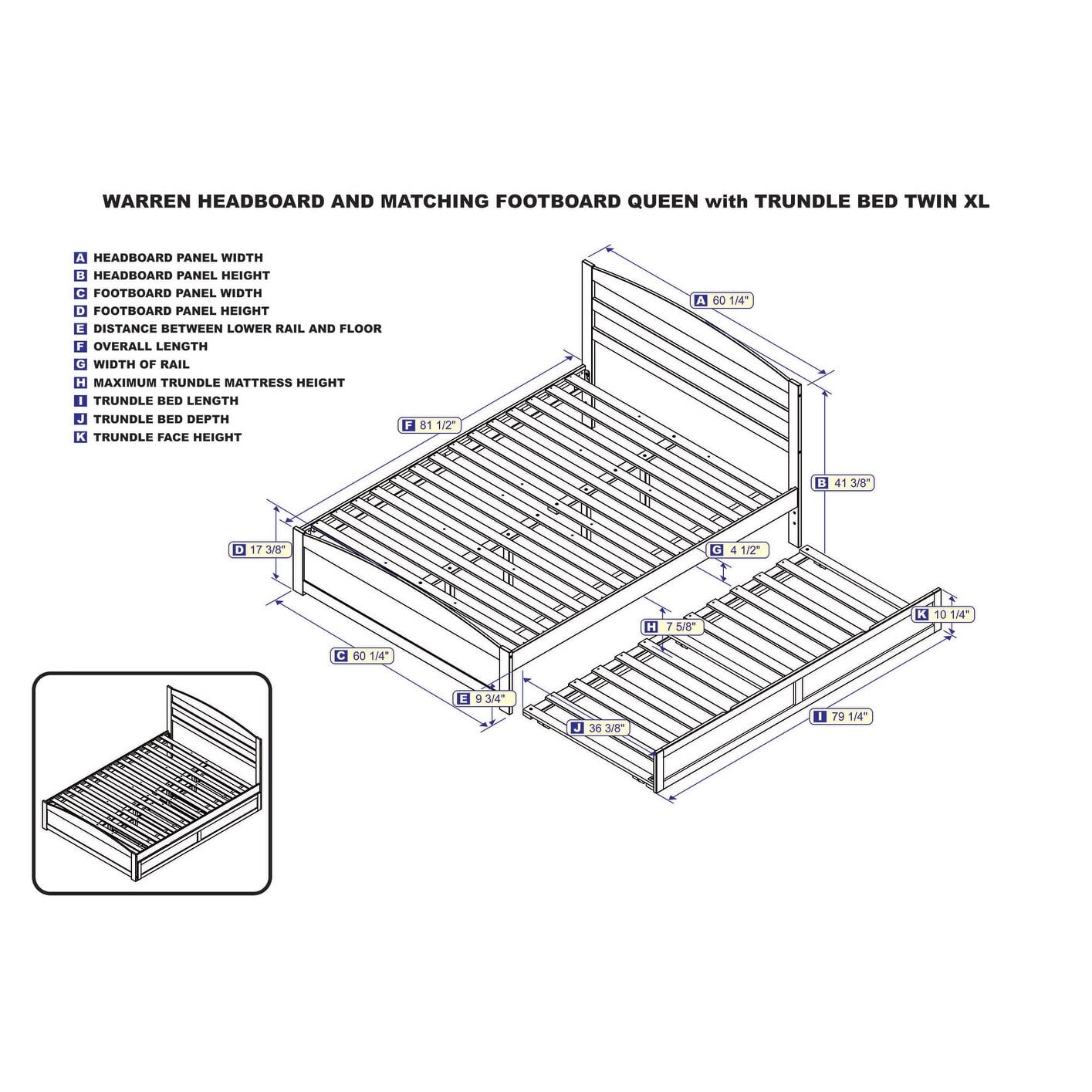 Atlantic Furniture Warren Wooden Queen Bed w/ Footboard & Twin Trundle