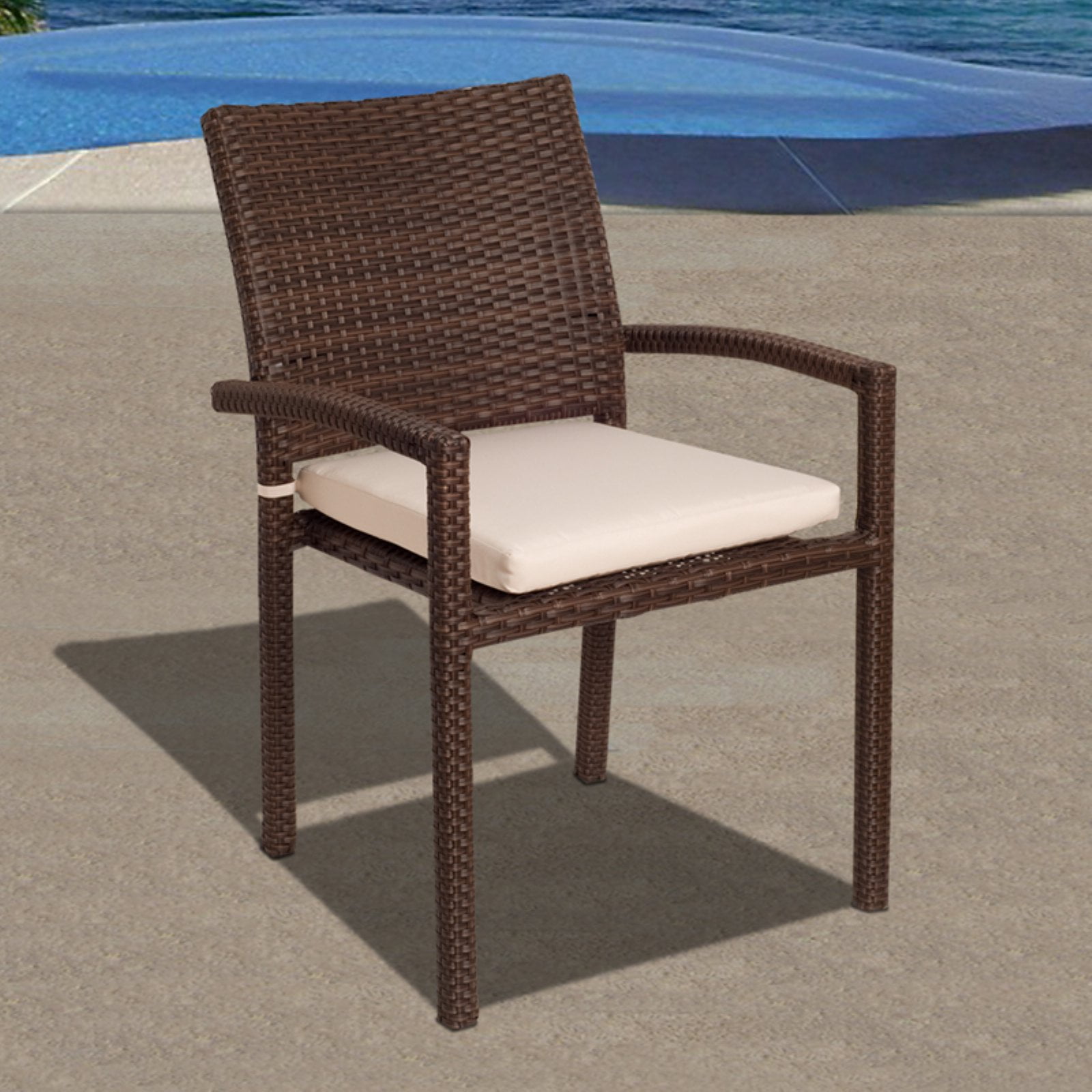 Atlantic Liberty Dark Brown Wicker Patio Armchair with Beige Cushions
