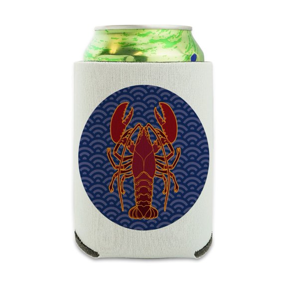 Atlantic Lobster on Blue Waves Can Cooler - Drink Sleeve Hugger Collapsible Insulator - Beverage Insulated Holder
