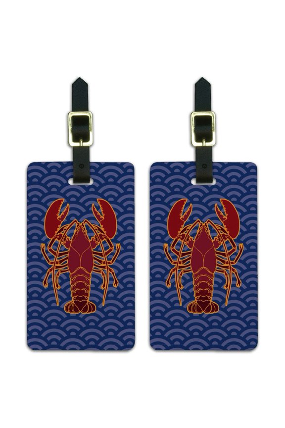 Atlantic Lobster on Blue Waves Luggage ID Tags Suitcase Carry-On Cards - Set of 2