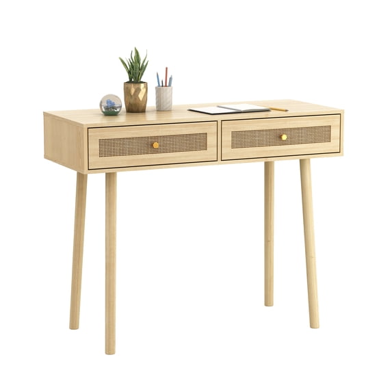 Atlantic Loft & Luv Coda Rattan Desk with Drawers, 34.75 W x 15.75" D x 31" H, Natural