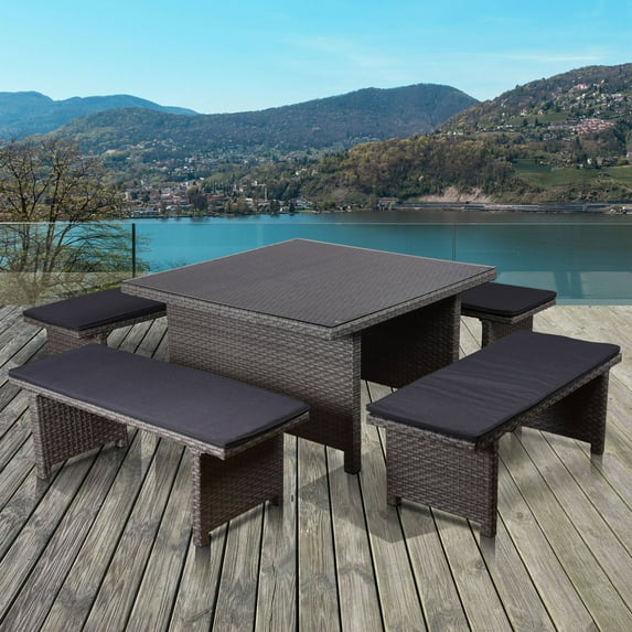 Atlantic Low Table with 4 Benches Resin Wicker with Cushions