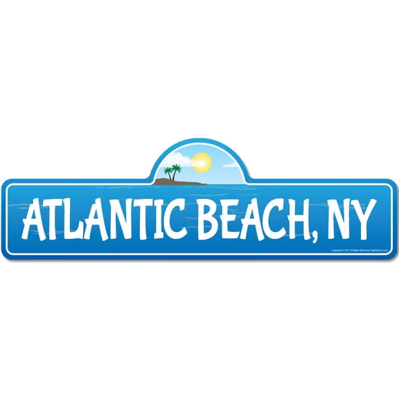 Atlantic NY New York Beach Street Sign | Indoor/Outdoor | Surfer Ocean Lover Décor For Beach House Garages Living Rooms Bedroom | Signmission Personalized Gift