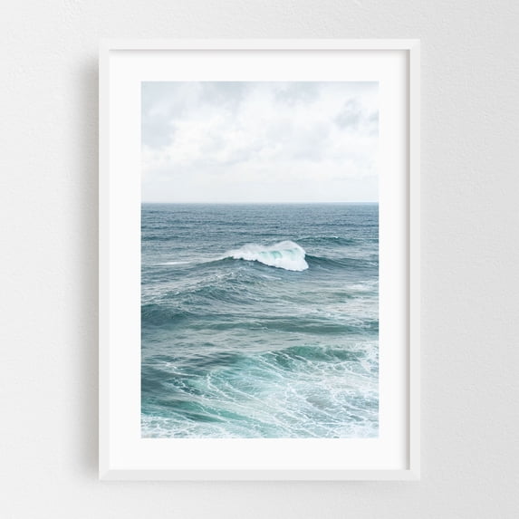 Atlantic Ocean Waves - Nazaré Leiria District Portugal Photography Ocean Waves Seascape Coast Nature Beach Minimalist White Framed Wall Art Print 20 x 30 inches
