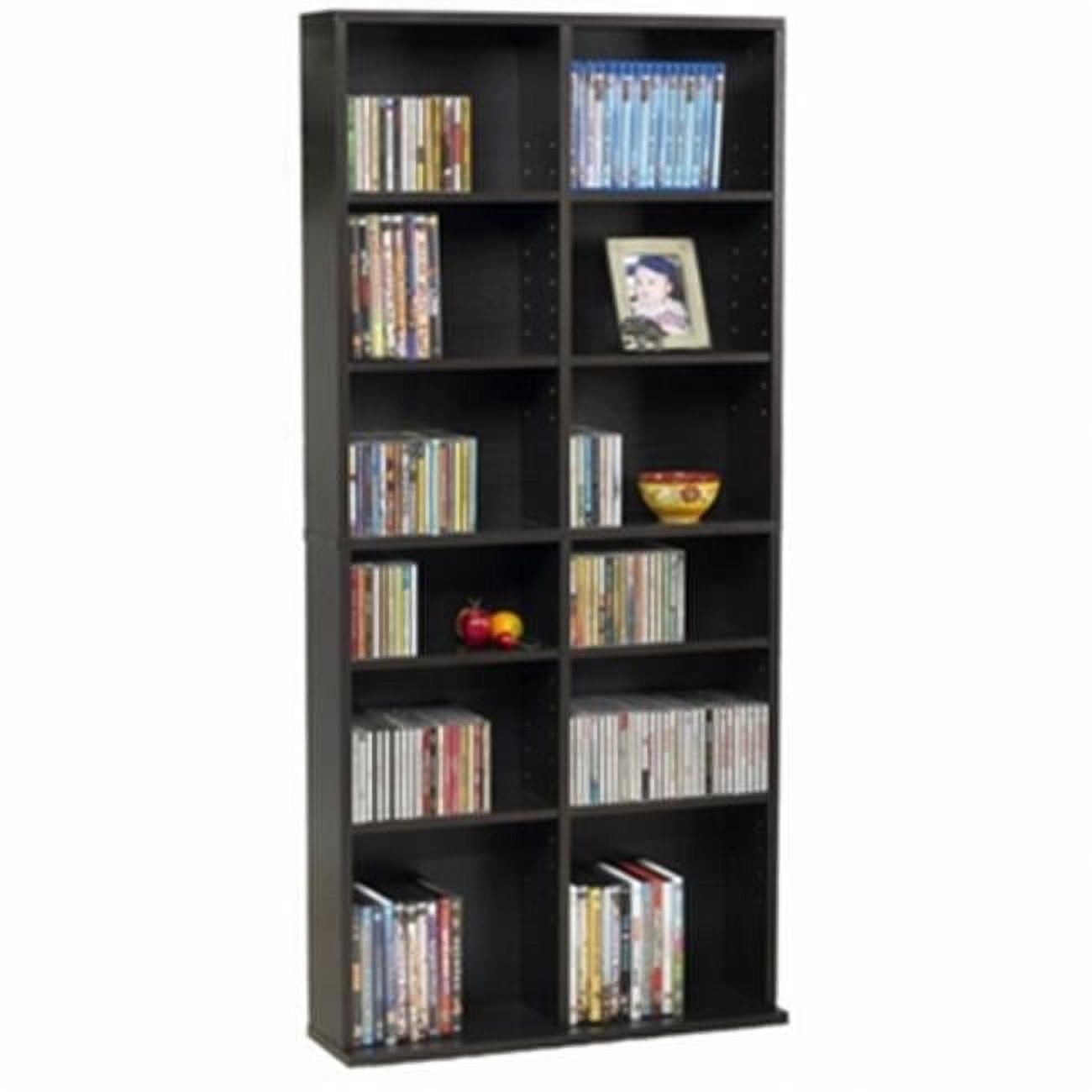 Espresso Adjustable Media Storage Cabinet with 16 Shelves