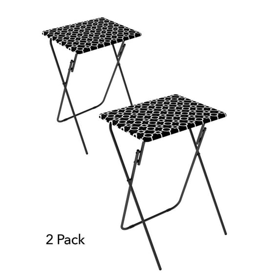 Atlantic Park Place Indoor Folding Side Table, Snack, or TV Tray, Set of 2, Black/White