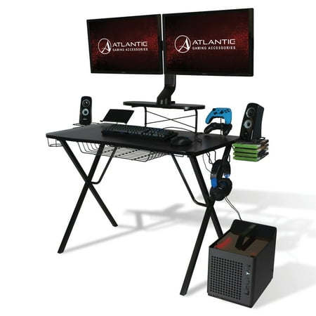 Atlantic Professional Gaming Desk Pro with Built-in Storage, Metal Accessory Holders and Cable Slots, 36" H, Black