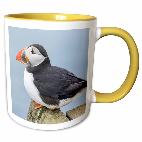 3drose, Atlantic Puffin on Mykines, Faroe Islands, Denmark, 11oz Two-tone Yellow Mug
