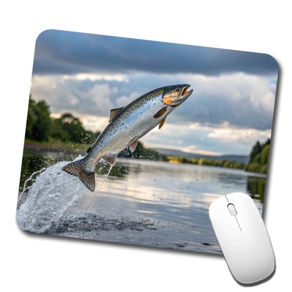 Atlantic Salmon Fish Jumping Fishing Mouse Pad Low Profile Gaming Mat
