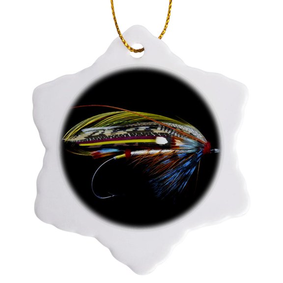3drose, Atlantic Salmon Fly Designs ., 3 inch Snowflake Porcelain Ornament
