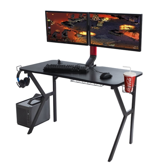 Atlantic Spectrum Gaming Desk with LED Lighting and Cable Management Tray, 29.75" H, Carbon Fiber Black